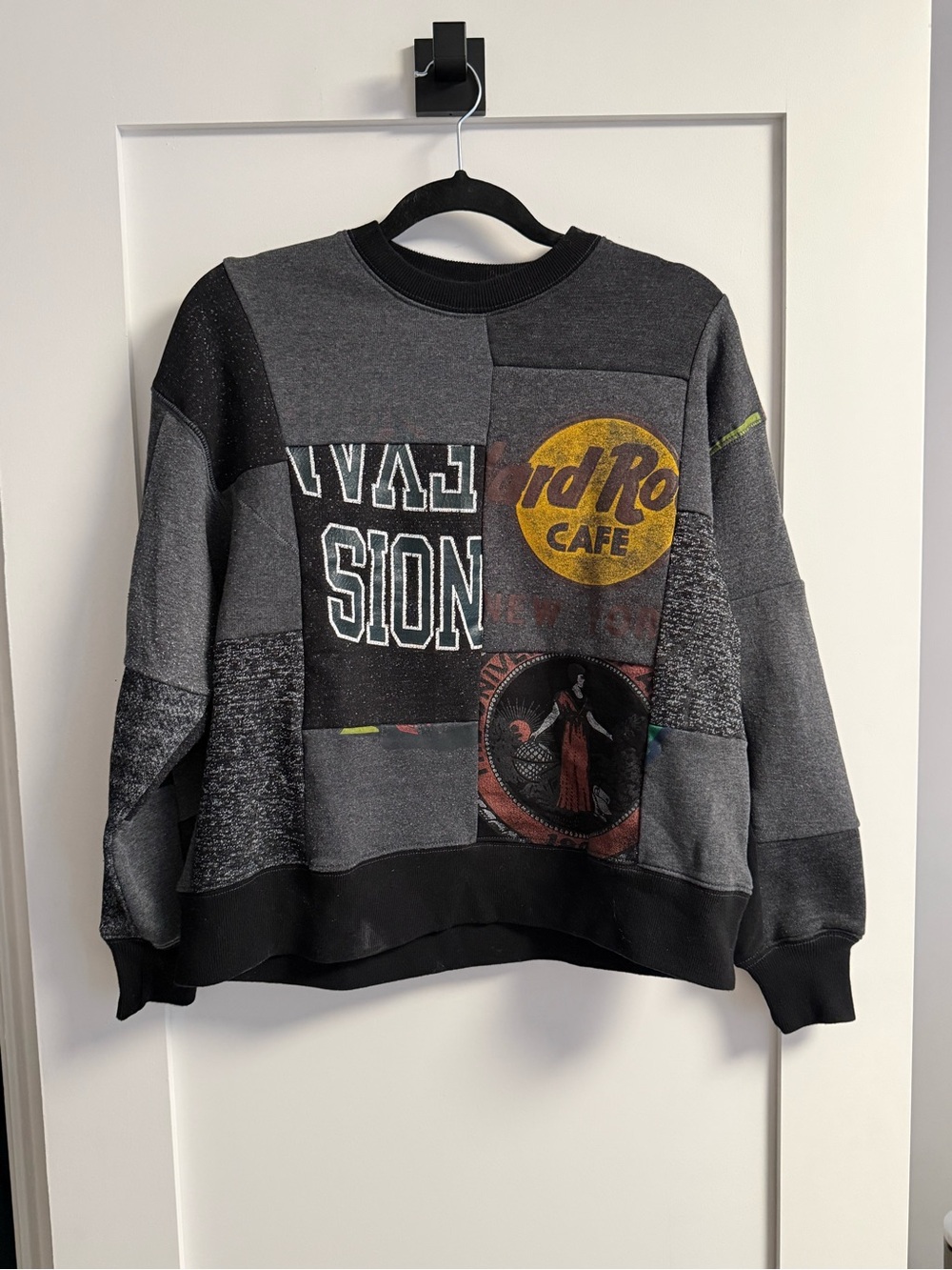 Re/Done Patchwork Crewneck Sweater